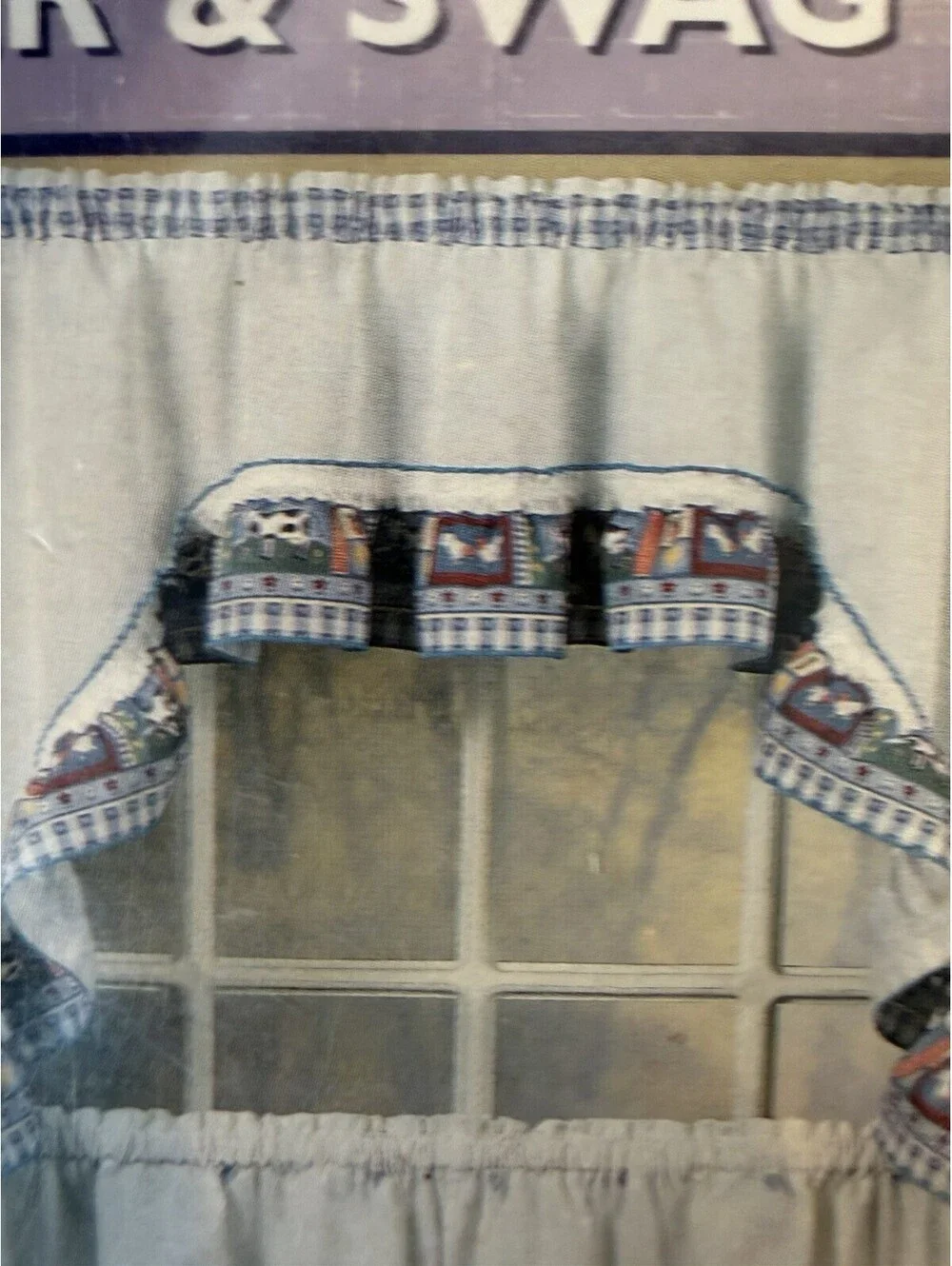 Vtg New Home Essentials Curtains Tier & Swag Set Old Macdonald Theme 3pc